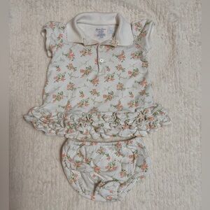 Ralph Lauren Floral Dress and a Diaper Cover Set - Cream and Pink
